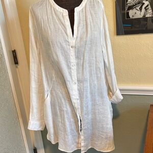 White Button-Up Tunic Top